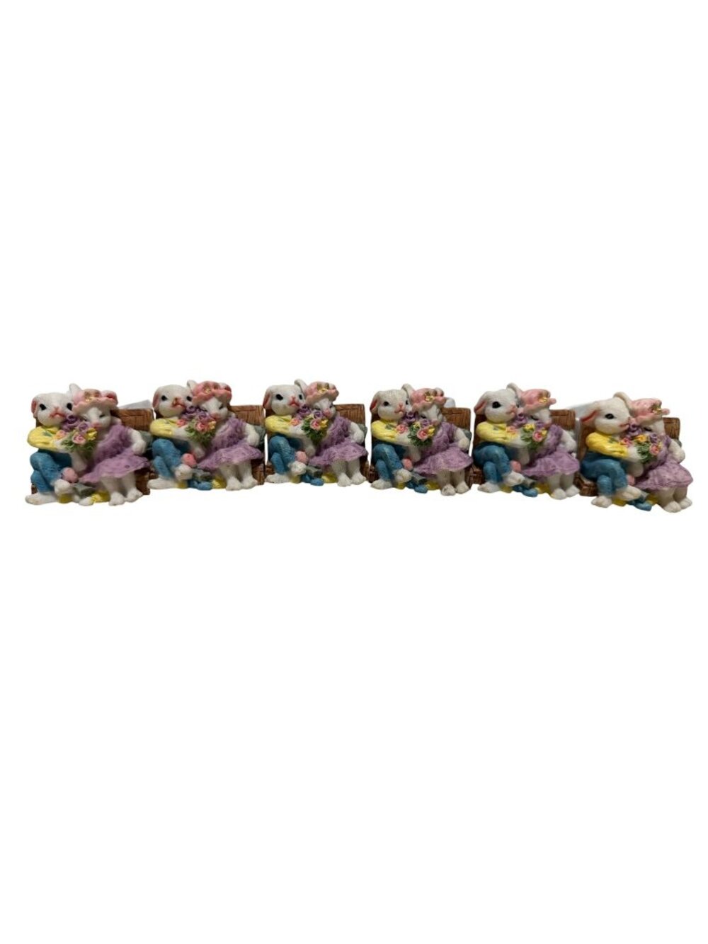 Set Of 6 Bunny Couple Napkin Rings Easter Pastel Colors Spring Table Decor